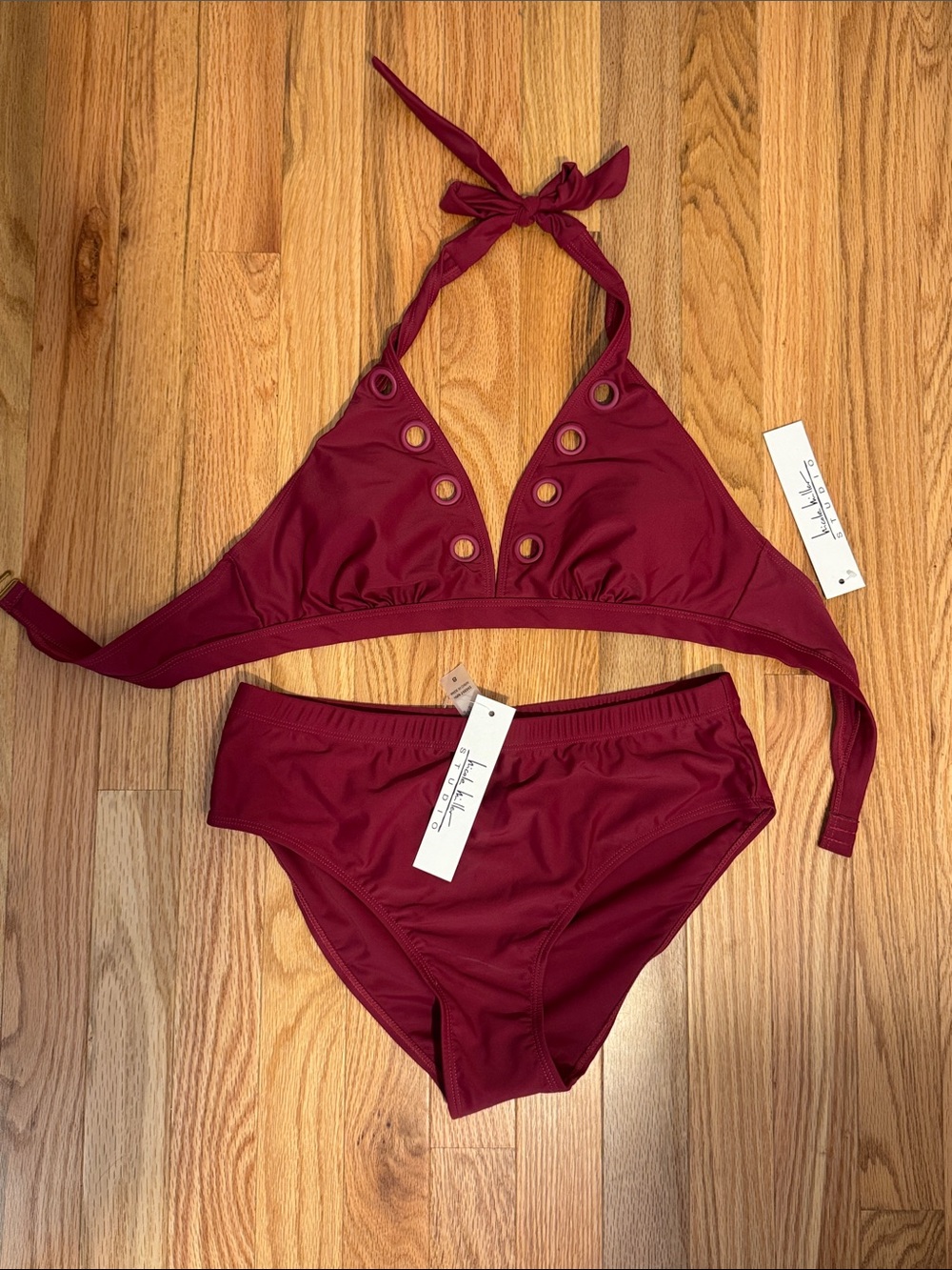 Nicole Miller Studio Marron Halter Bikini with Grommet Details